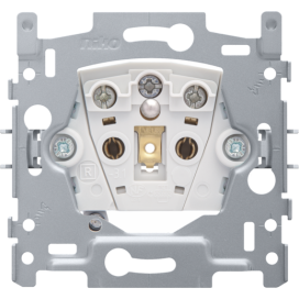 Socle pour prise de courant avec indication de la tension, broche de terre, obturateurs de protection et avec led ambre, bornes à vis
