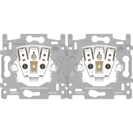 Socle pour prise de courant double horizontale avec broche de terre et obturateurs de protection, profondeur d'encastrement de 21 mm, connexion rapide