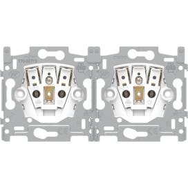 Socle pour prise de courant double horizontale avec broche de terre et obturateurs de protection, profondeur d'encastrement de 28,5 mm, connexion rapide