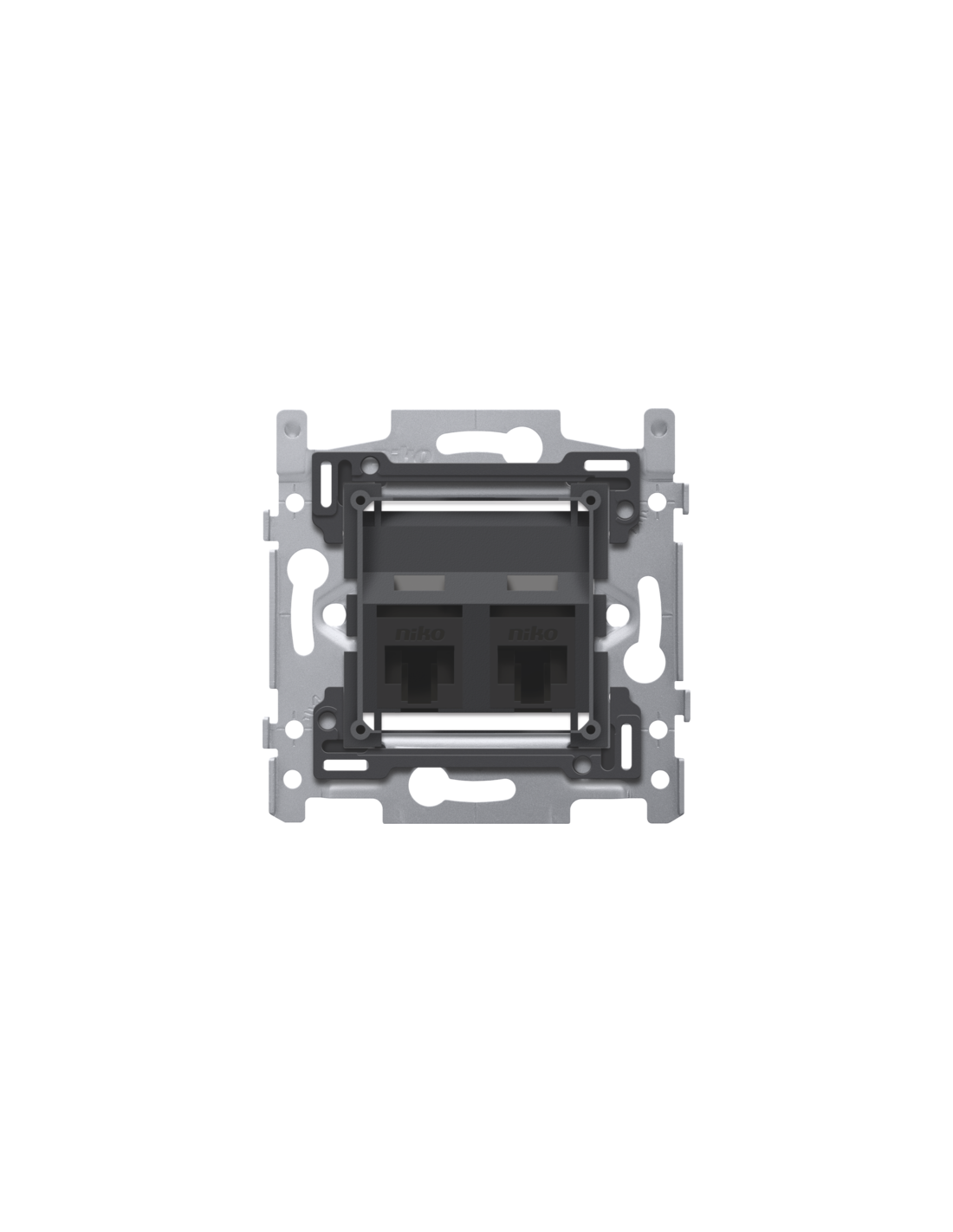 2 connexions RJ45 UTP Cat. 6, modèle oblique, incl. socle 60 x 71 mm avec fixation par vis