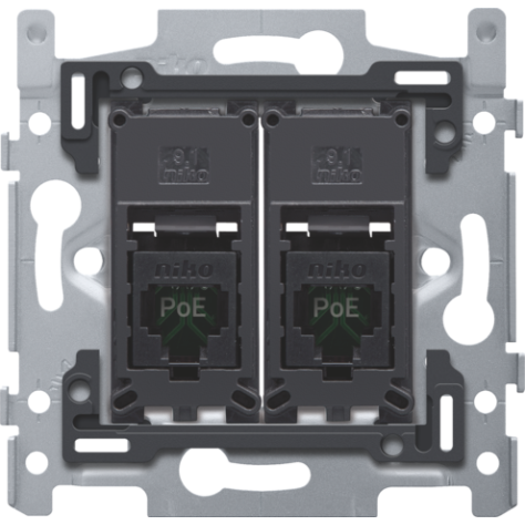 2 connexions RJ45 UTP Cat. 5E, prêt pour l'alimentation PoE++, modèle plat, incl. socle 60 x 71 mm avec fixation par vis