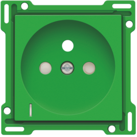 Set de finition avec voyant transparent pour prise de courant avec indication de tension, broche de terre et obturateurs de protection, profondeur d'encastrement de 28,5 mm, couleur green