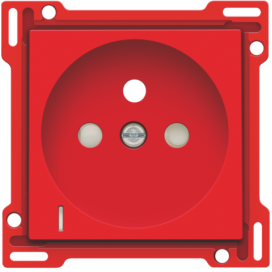 Set de finition avec voyant transparent pour prise de courant avec indication de tension, broche de terre et obturateurs de protection, profondeur d'encastrement de 28,5 mm, couleur red