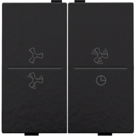Touche double avec symbole ventilation 0 à 3 pour interrupteur sans fil ou bouton-poussoir à 4 boutons de commande, couleur piano black coated