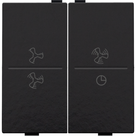 Touche double avec symbole ventilation 0 à 3 pour interrupteur sans fil ou bouton-poussoir à 4 boutons de commande, couleur piano black coated