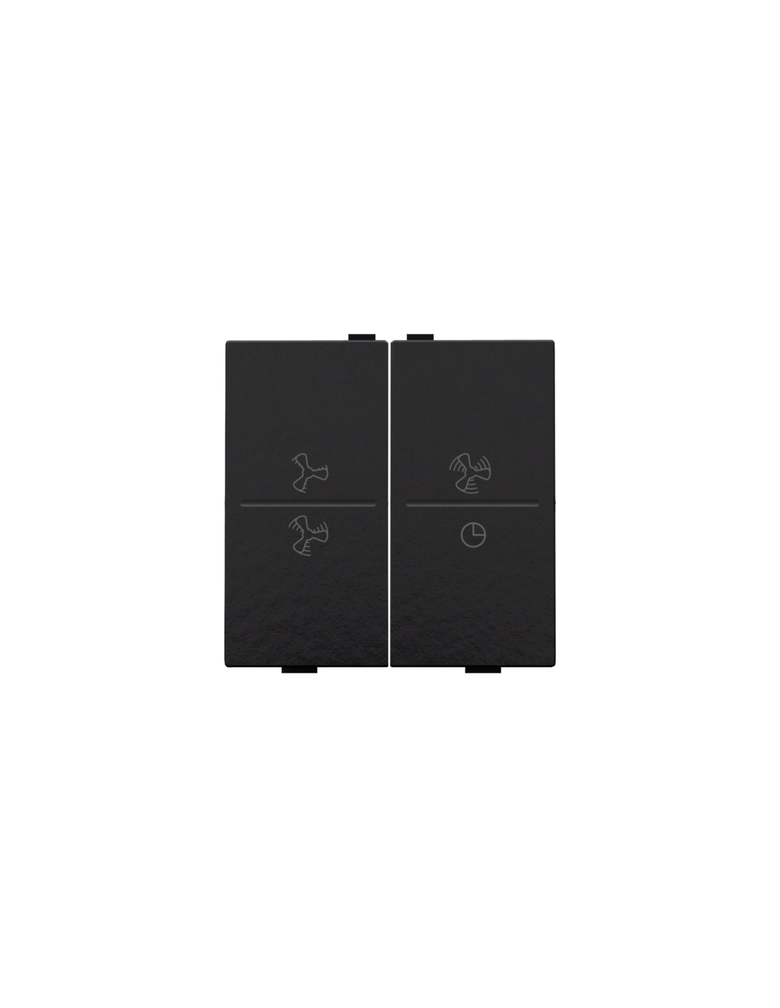 Touche double avec symbole ventilation 0 à 3 pour interrupteur sans fil ou bouton-poussoir à 4 boutons de commande, couleur piano black coated