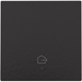 Set de finition avec lentille pour interrupteur simple connecté, symbole "quitter la maison", couleur piano black coated