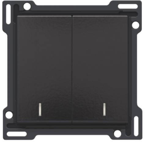 Set de finition avec double voyant pour interrupteur double allumage, interrupteur va-et-vient + bouton-poussoir N.O., interrupteur va-et-vient double ou bouton-poussoir double N.O. ou N.F., couleur piano black coated