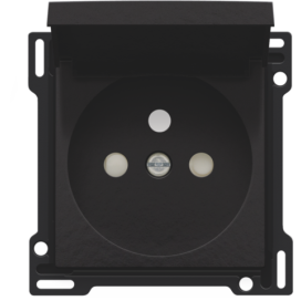 Set de finition pour prise de courant avec clapet, broche de terre et obturateurs de protection, profondeur d’encastrement de 28,5 mm, couleur piano black coated
