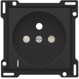Set de finition avec voyant transparent pour prise de courant avec indication de tension, broche de terre et obturateurs de protection, profondeur d'encastrement de 28,5 mm, couleur piano black coated