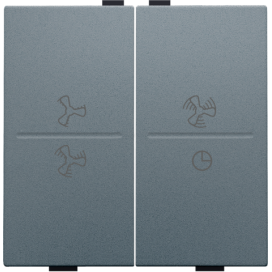 Touche double avec symbole ventilation 0 à 3 pour interrupteur sans fil ou bouton-poussoir à 4 boutons de commande, couleur blue grey coated
