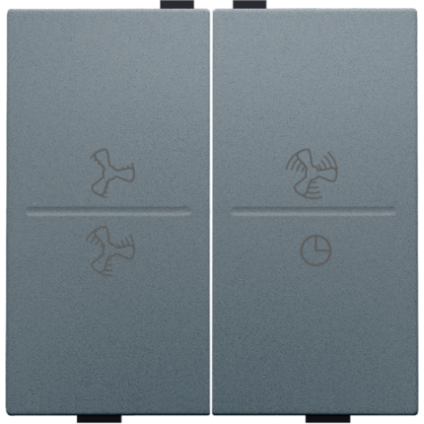 Touche double avec symbole ventilation 0 à 3 pour interrupteur sans fil ou bouton-poussoir à 4 boutons de commande, couleur blue grey coated