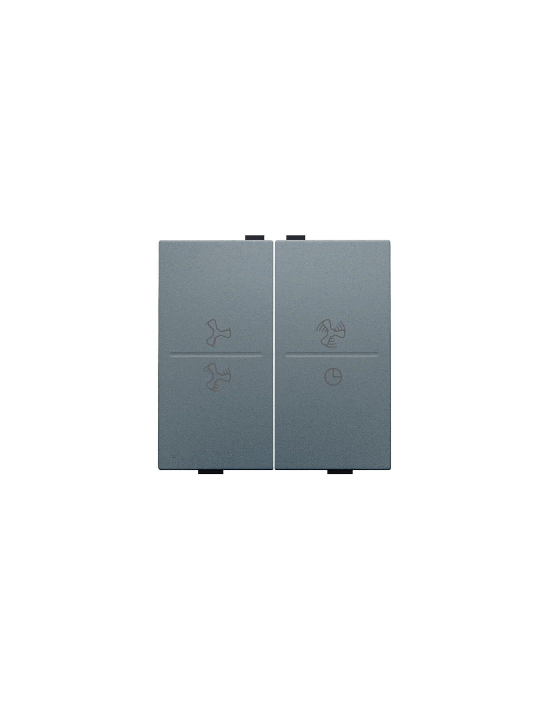Touche double avec symbole ventilation 0 à 3 pour interrupteur sans fil ou bouton-poussoir à 4 boutons de commande, couleur blue grey coated