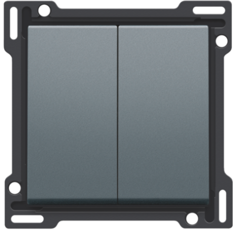 Set de finition pour interrupteur double allumage, interrupteur va-et-vient + bouton-poussoir N.O., interrupteur va-et-vient double ou bouton-poussoir double N.O. ou N.F., couleur blue grey coated