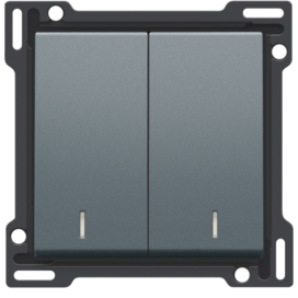 Set de finition avec double voyant pour interrupteur double allumage, interrupteur va-et-vient + bouton-poussoir N.O., interrupteur va-et-vient double ou bouton-poussoir double N.O. ou N.F., couleur blue grey coated