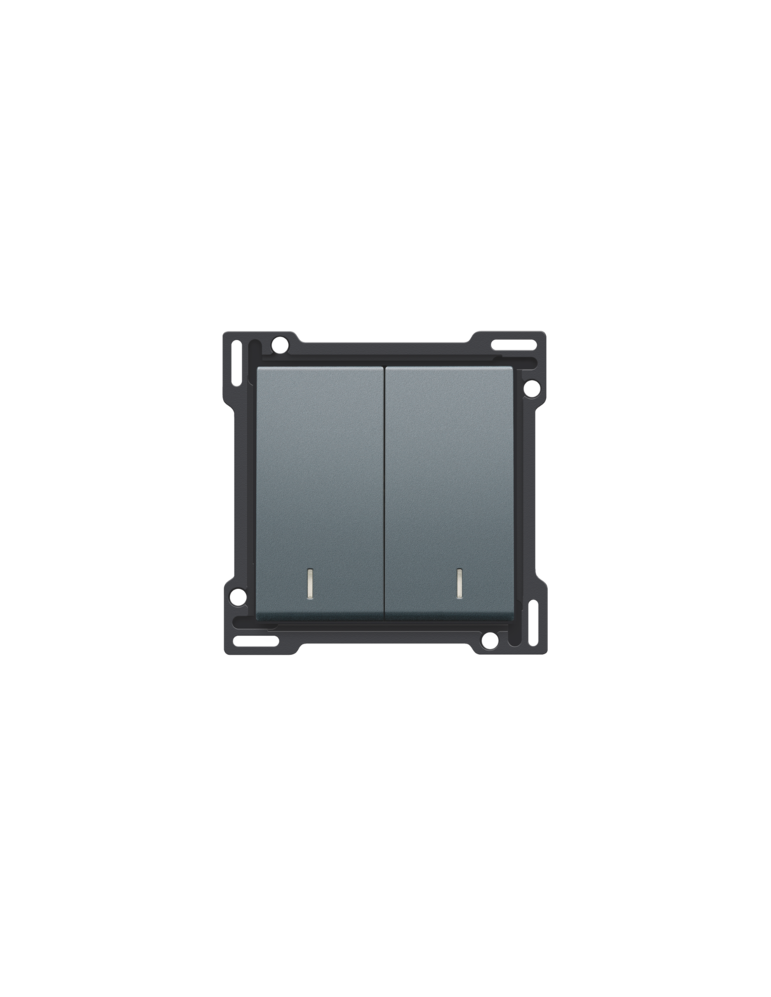 Set de finition avec double voyant pour interrupteur double allumage, interrupteur va-et-vient + bouton-poussoir N.O., interrupteur va-et-vient double ou bouton-poussoir double N.O. ou N.F., couleur blue grey coated