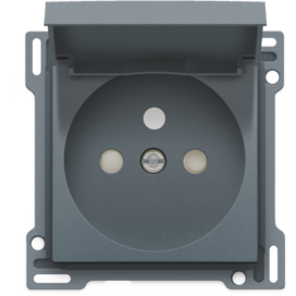 Set de finition pour prise de courant avec clapet, broche de terre et obturateurs de protection, profondeur d’encastrement de 28,5 mm, couleur blue grey coated
