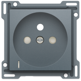 Set de finition avec voyant transparent pour prise de courant avec indication de tension, broche de terre et obturateurs de protection, profondeur d'encastrement de 28,5 mm, couleur blue grey coated