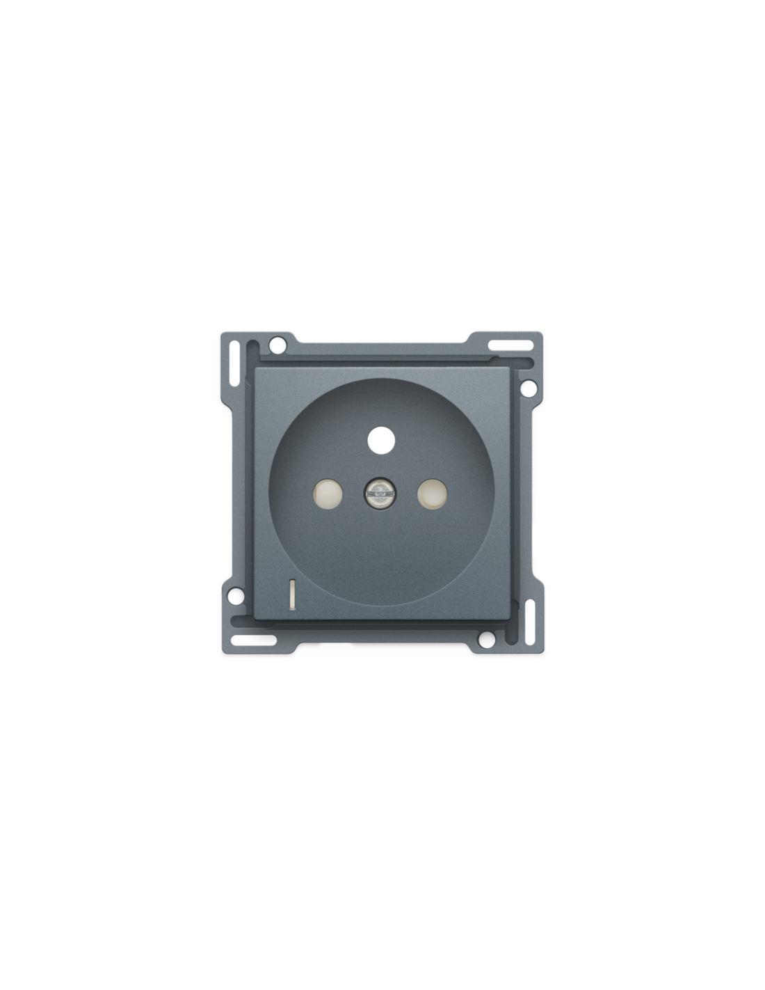 Set de finition avec voyant transparent pour prise de courant avec indication de tension, broche de terre et obturateurs de protection, profondeur d'encastrement de 28,5 mm, couleur blue grey coated