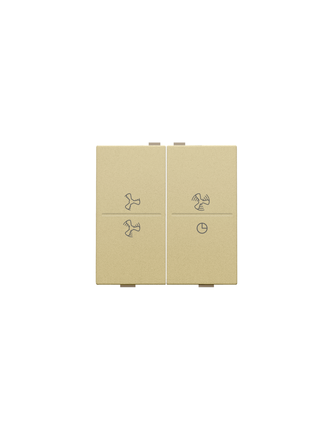 Touche double avec symbole ventilation 0 à 3 pour interrupteur sans fil ou bouton-poussoir à 4 boutons de commande, couleur gold coated
