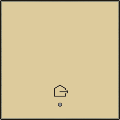 Set de finition avec lentille pour interrupteur simple connecté, symbole "quitter la maison", couleur gold coated