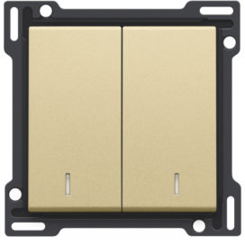 Set de finition avec double voyant pour interrupteur double allumage, interrupteur va-et-vient + bouton-poussoir N.O., interrupteur va-et-vient double ou bouton-poussoir double N.O. ou N.F., couleur gold coated