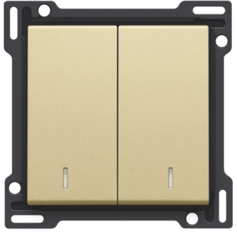 Set de finition avec double voyant pour interrupteur double allumage, interrupteur va-et-vient + bouton-poussoir N.O., interrupteur va-et-vient double ou bouton-poussoir double N.O. ou N.F., couleur gold coated