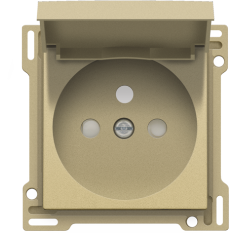 Set de finition pour prise de courant avec clapet, broche de terre et obturateurs de protection, profondeur d’encastrement de 28,5 mm, couleur gold coated