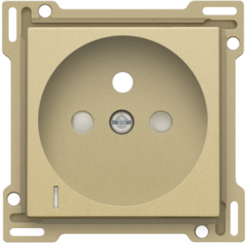 Set de finition avec voyant transparent pour prise de courant avec indication de tension, broche de terre et obturateurs de protection, profondeur d'encastrement de 28,5 mm, couleur gold coated