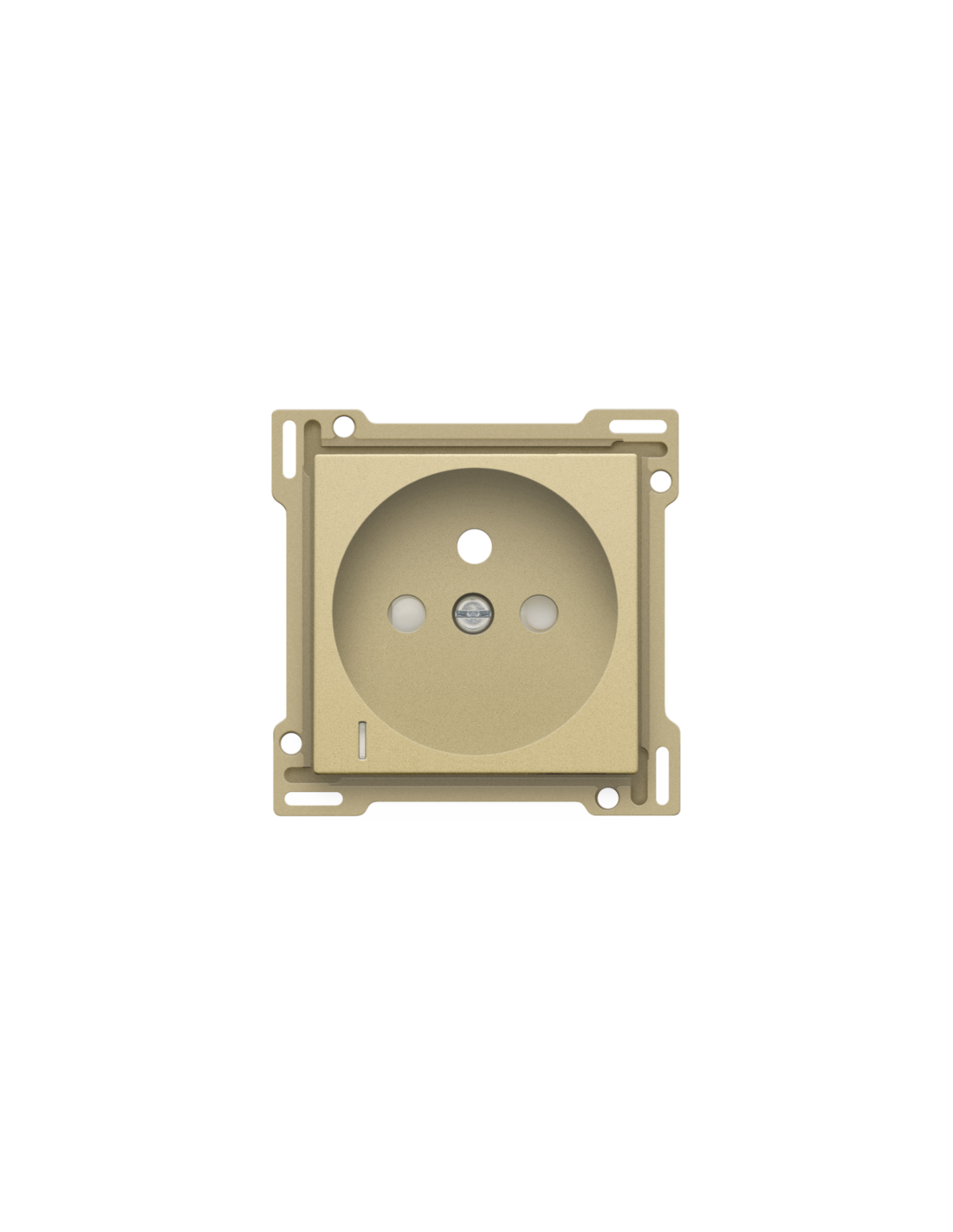 Set de finition avec voyant transparent pour prise de courant avec indication de tension, broche de terre et obturateurs de protection, profondeur d'encastrement de 28,5 mm, couleur gold coated