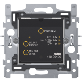 Variateur à bouton-poussoir intelligent universel équipé d'un émetteur et récepteur RF, 3-200 W, connexion à 2 fils, avec fixation par griffes