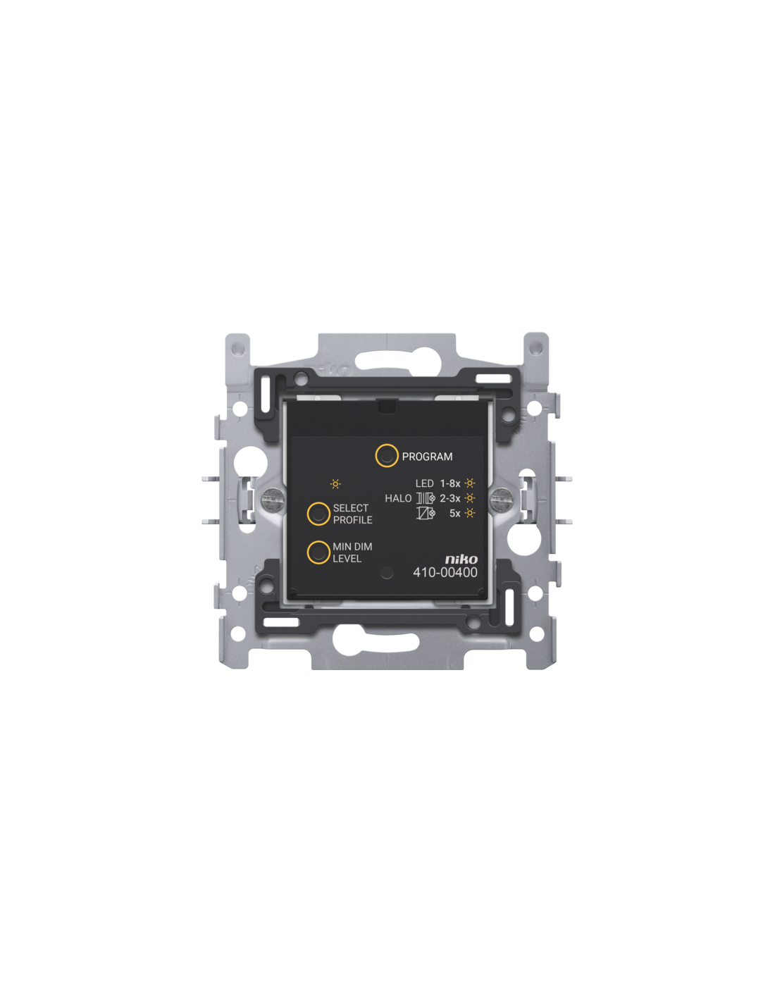 Variateur à bouton-poussoir intelligent universel équipé d'un émetteur et récepteur RF, 3-200 W, connexion à 2 fils, avec fixation par griffes
