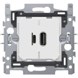 Double chargeur USB-A et USB-C intelligent, socle 60x71, fixation par griffes
