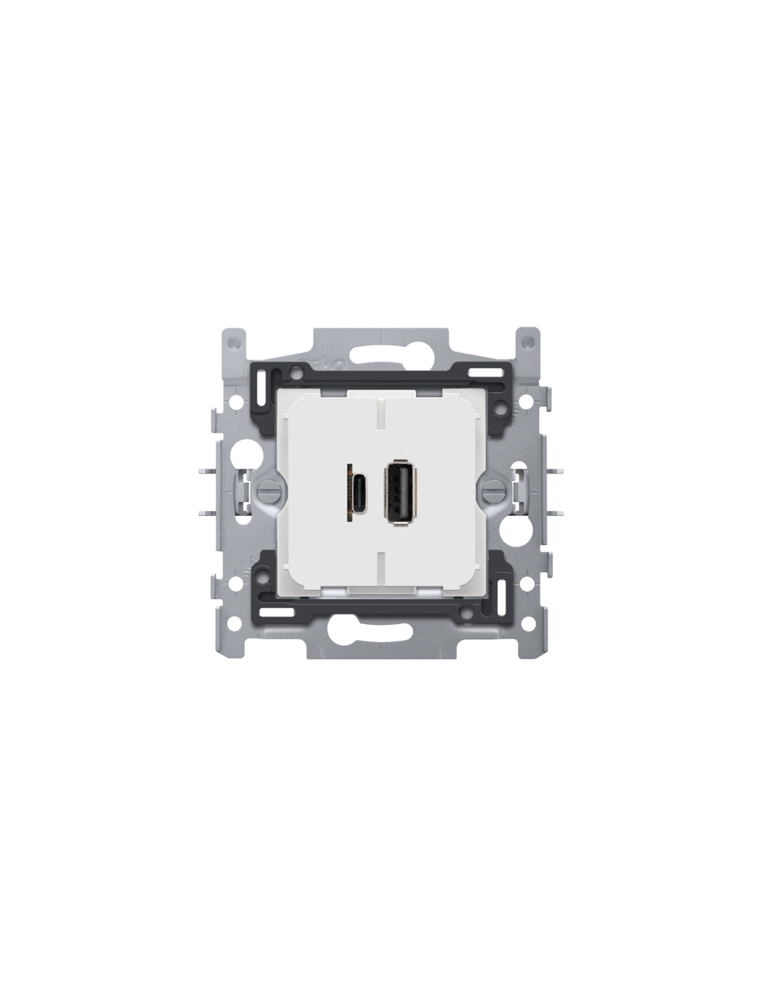 Double chargeur USB-A et USB-C intelligent, socle 60x71, fixation par griffes