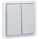 Bouton-poussoir double non éclairable, étanche aux projections d’eau 10 A/250 Vac, avec deux contacts N.O. ou N.F., avec bornes à connexion rapide, couleur gris