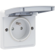 Prise de courant étanche aux projections d'eau 16 A/250 Vac avec broche de terre, obturateurs de protection et avec bornes à connexion rapide, couleur gris