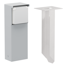 Borne de jardin étanche aux projections d'eau avec une prise de courant, broche de terre et piquet, couleur gris