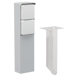 Borne de jardin étanche aux projections d'eau avec deux prises de courant, broche de terre et piquet, couleur gris