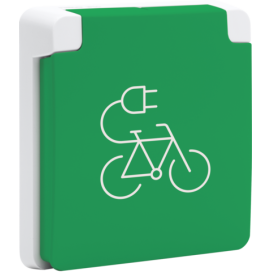 Borne de recharge pour vélos étanche aux projections d'eau 16 A/250 Vac avec broche de terre, obturateurs de protection et avec bornes à vis, couleur gris