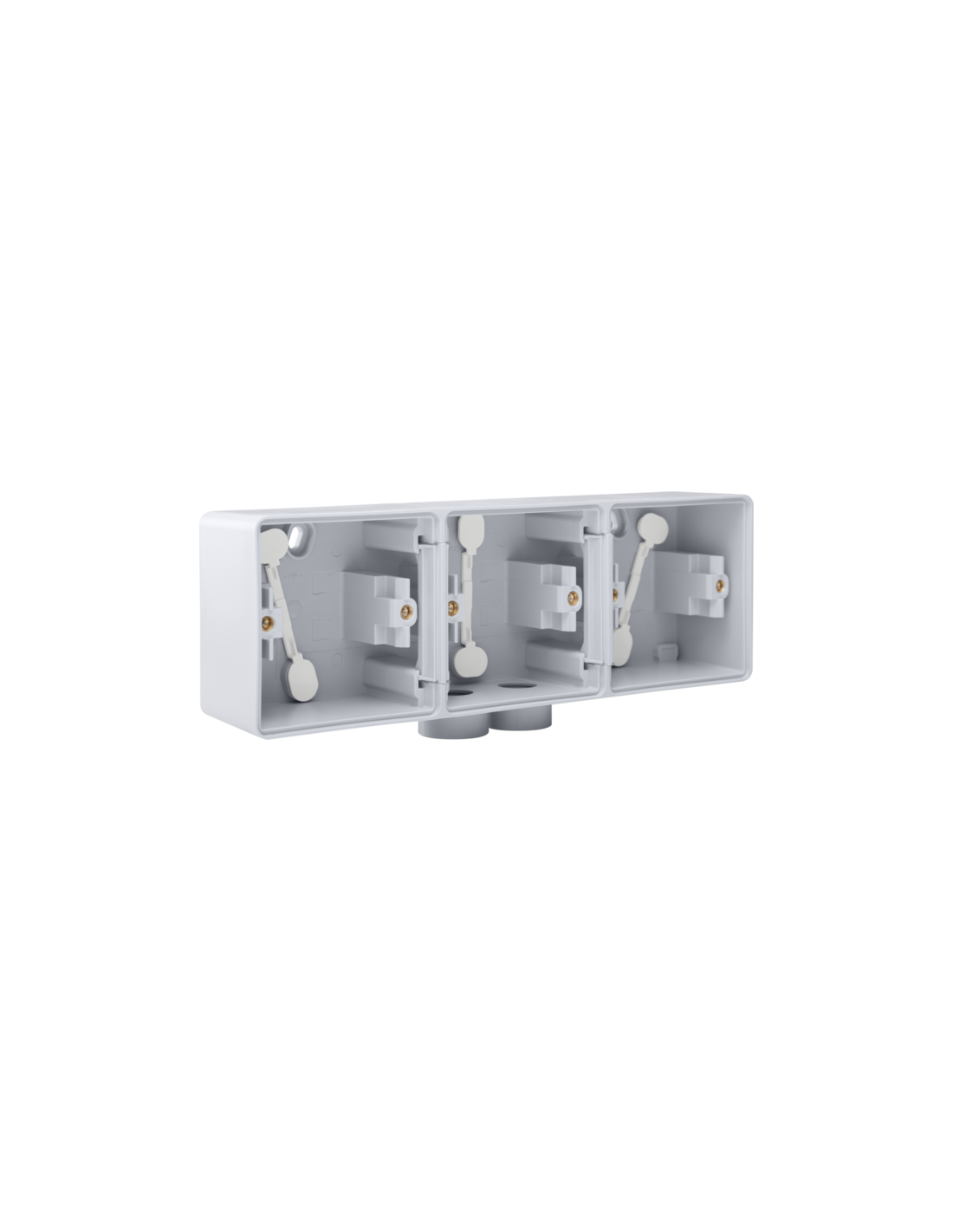 Triple boîte en saillie horizontal étanche aux projections d'eau avec une entrée M20 double pour trois fonctions, couleur gris