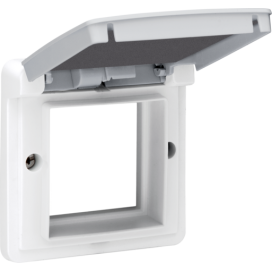 Cadre d’adaptation avec clapet pour fonctions 45 x 45 mm dans des boîtes de montage étanches, couleur gris