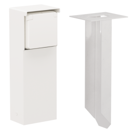 Borne de jardin étanche aux projections d'eau avec une prise de courant, broche de terre et piquet, couleur blanc