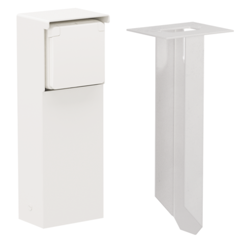 Borne de jardin étanche aux projections d'eau avec une prise de courant, broche de terre et piquet, couleur blanc