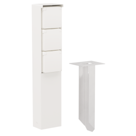 Borne de jardin étanche aux projections d'eau avec trois prises de courant, broche de terre et piquet, couleur blanc