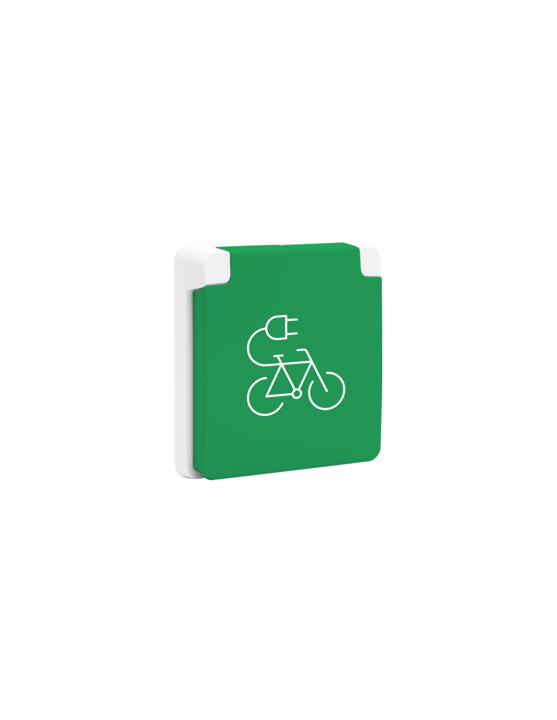 Borne de recharge pour vélos étanche aux projections d'eau 16 A/250 Vac avec broche de terre, obturateurs de protection et avec bornes à vis, couleur blanc