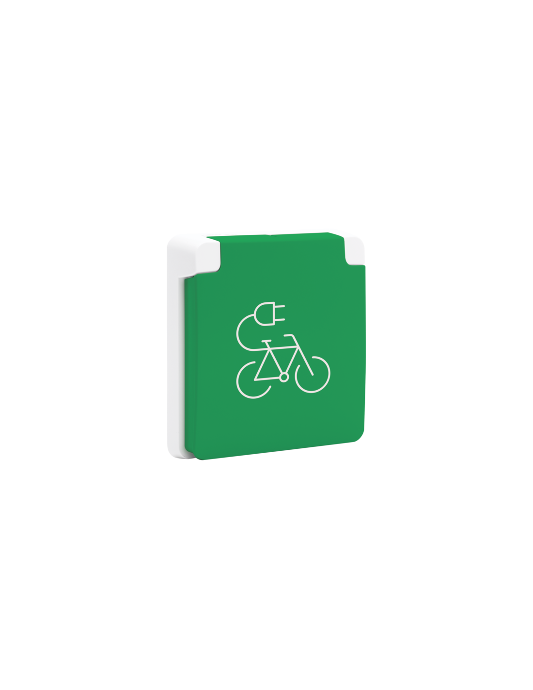 Borne de recharge pour vélos, étanche aux projections d'eau 16 A/250 Vac avec broche de terre, obturateurs de protection et avec bornes à connexion rapide, couleur blanc