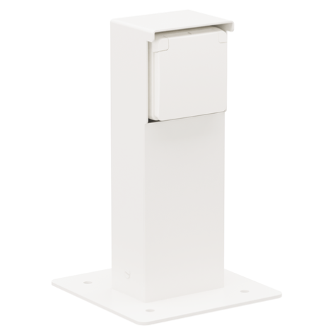 Borne de jardin étanche aux projections d'eau avec une prise de courant, broche de terre et platine, couleur blanc