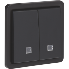 Bouton-poussoir double éclairable, étanche aux projections d’eau 10 A/250 Vac, avec deux contacts N.O. ou N.F., avec bornes à connexion rapide, couleur noir