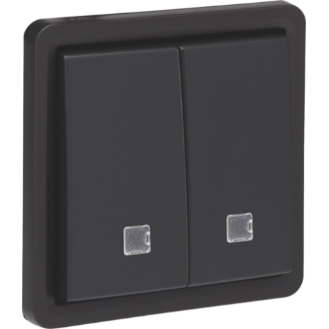 Bouton-poussoir double éclairable, étanche aux projections d’eau 10 A/250 Vac, avec deux contacts N.O. ou N.F., avec bornes à connexion rapide, couleur noir