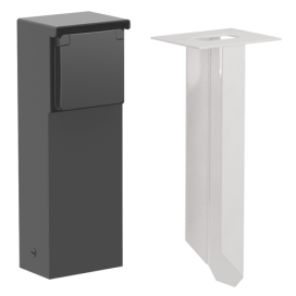 Borne de jardin étanche aux projections d'eau avec une prise de courant, broche de terre et piquet, couleur noir